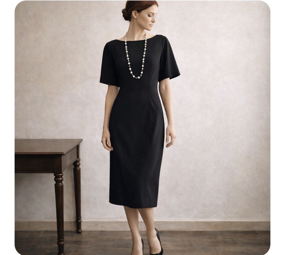 NWT Vince Camuto Size 12 Black Dress center back slit curved sleeves